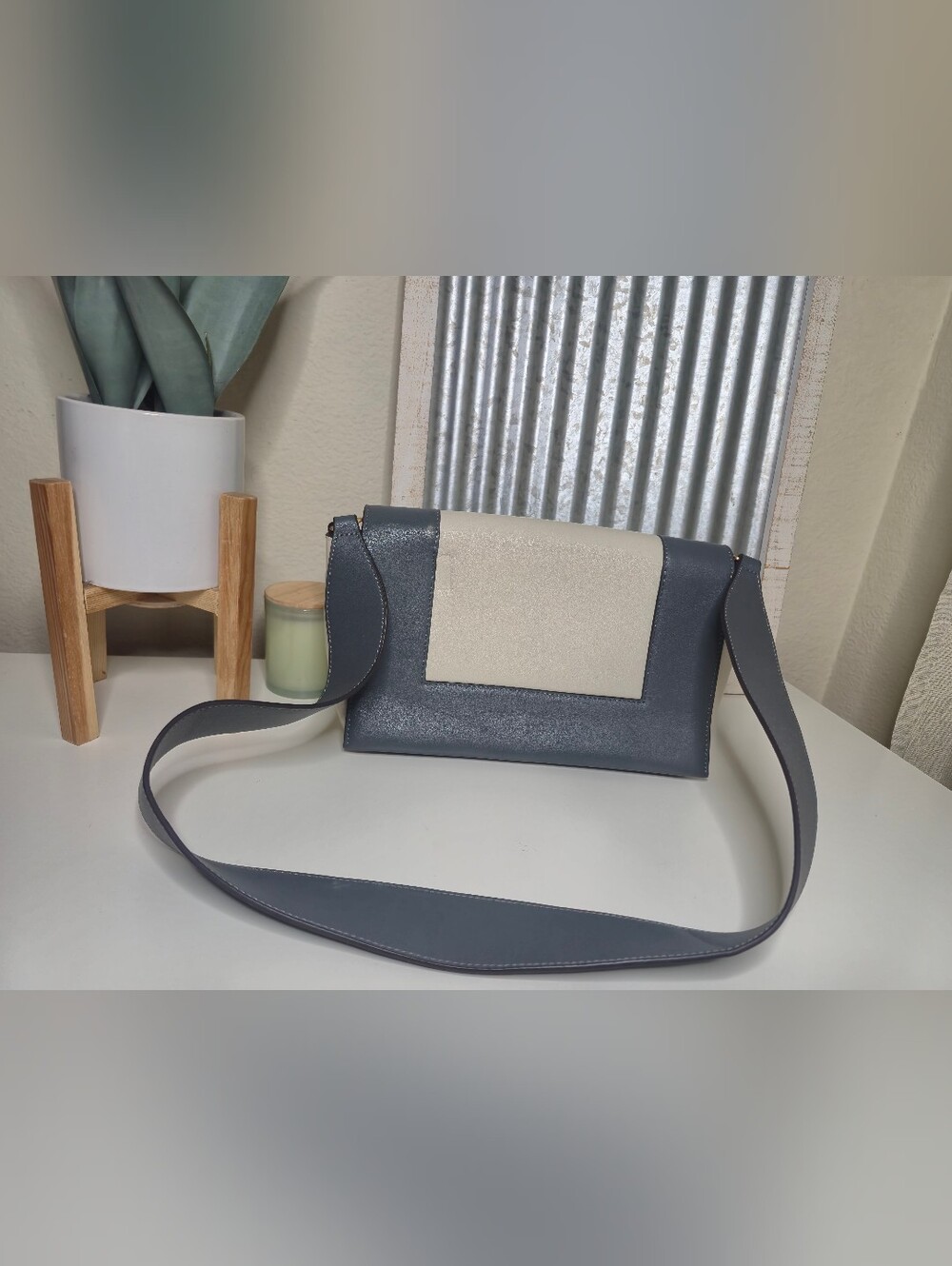 Celine Navy and Cream Two-Tone Leather Crossbody